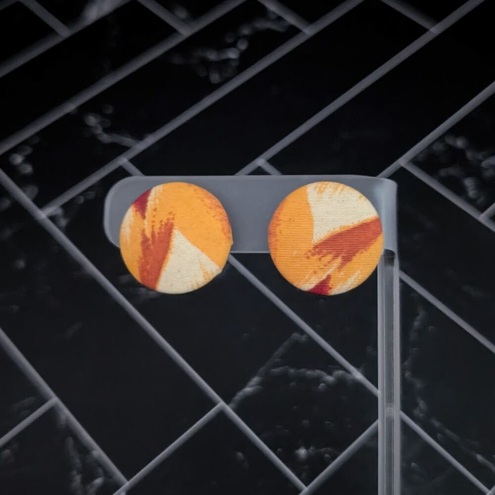 Vintage Clip On Earrings Orange/Yellow/Cream Tones Button Style